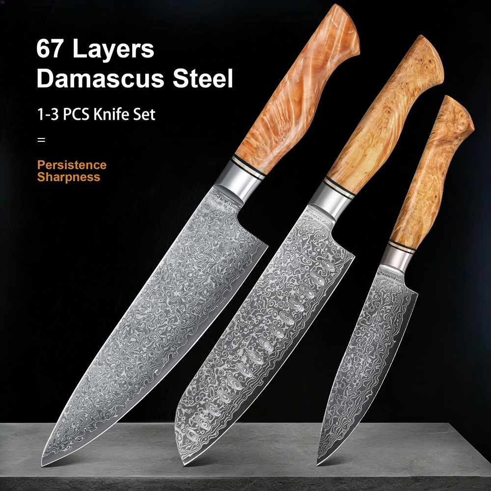 High Tech Kitchen Accessories - 1-3PCS Knife Sets 67 Layer Damascus