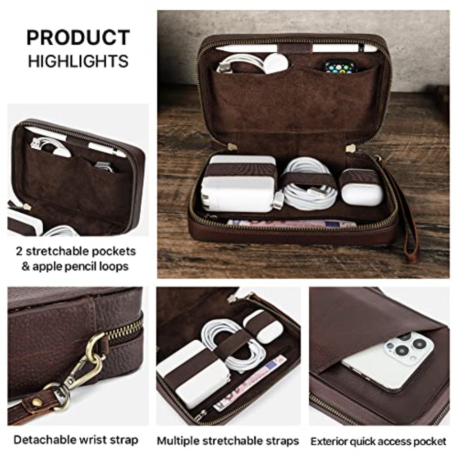 Full Grain Leather Electronic  - Tech Accessories Travel Case 评论和价格