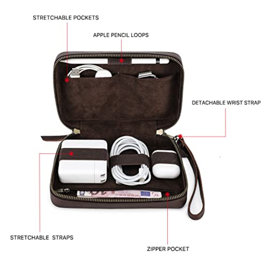 Full Grain Leather Electronic  - Tech Accessories Travel Case 评论和价格