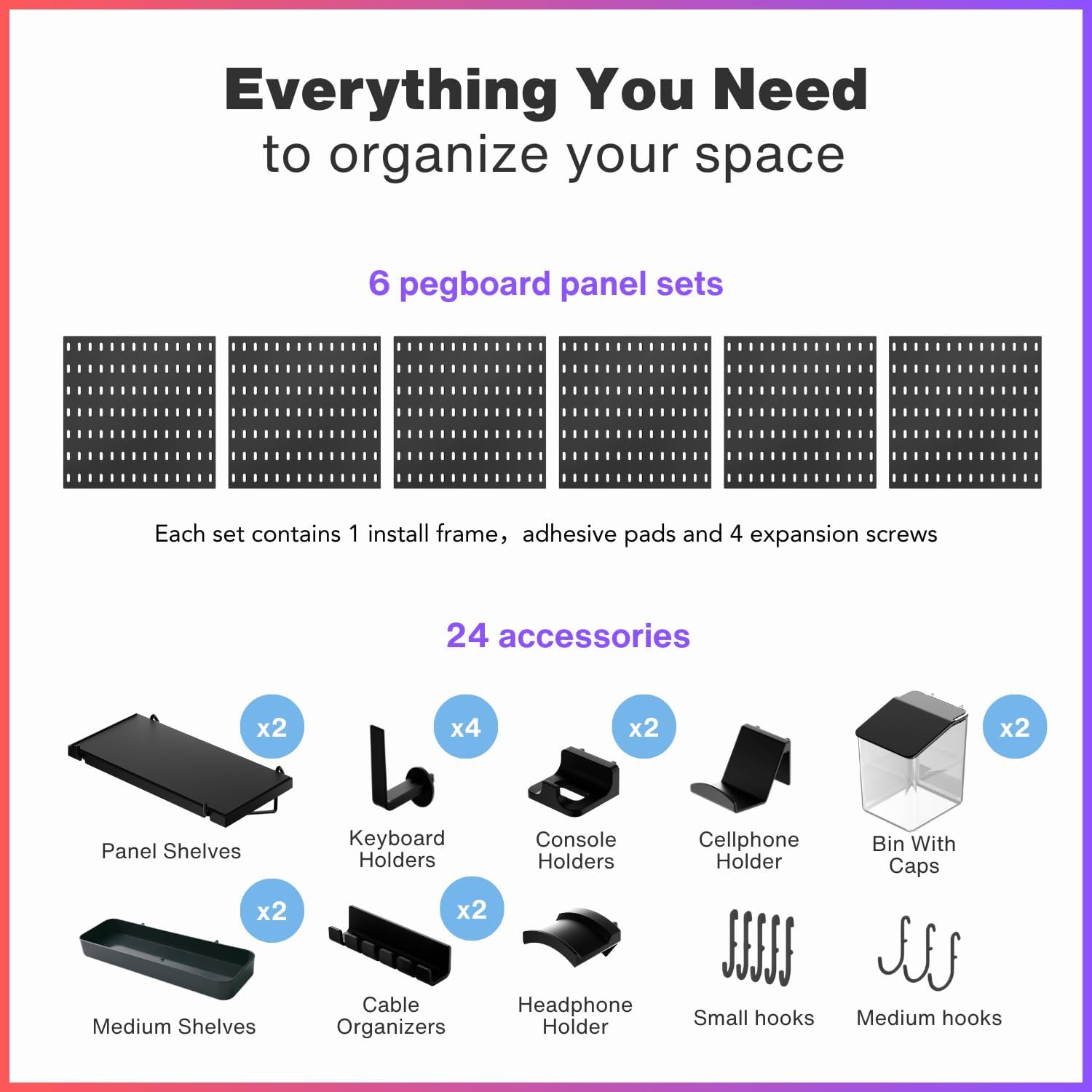 33x22 Inch Black Peg Board Org - Tech Accessories Board 评论和价格