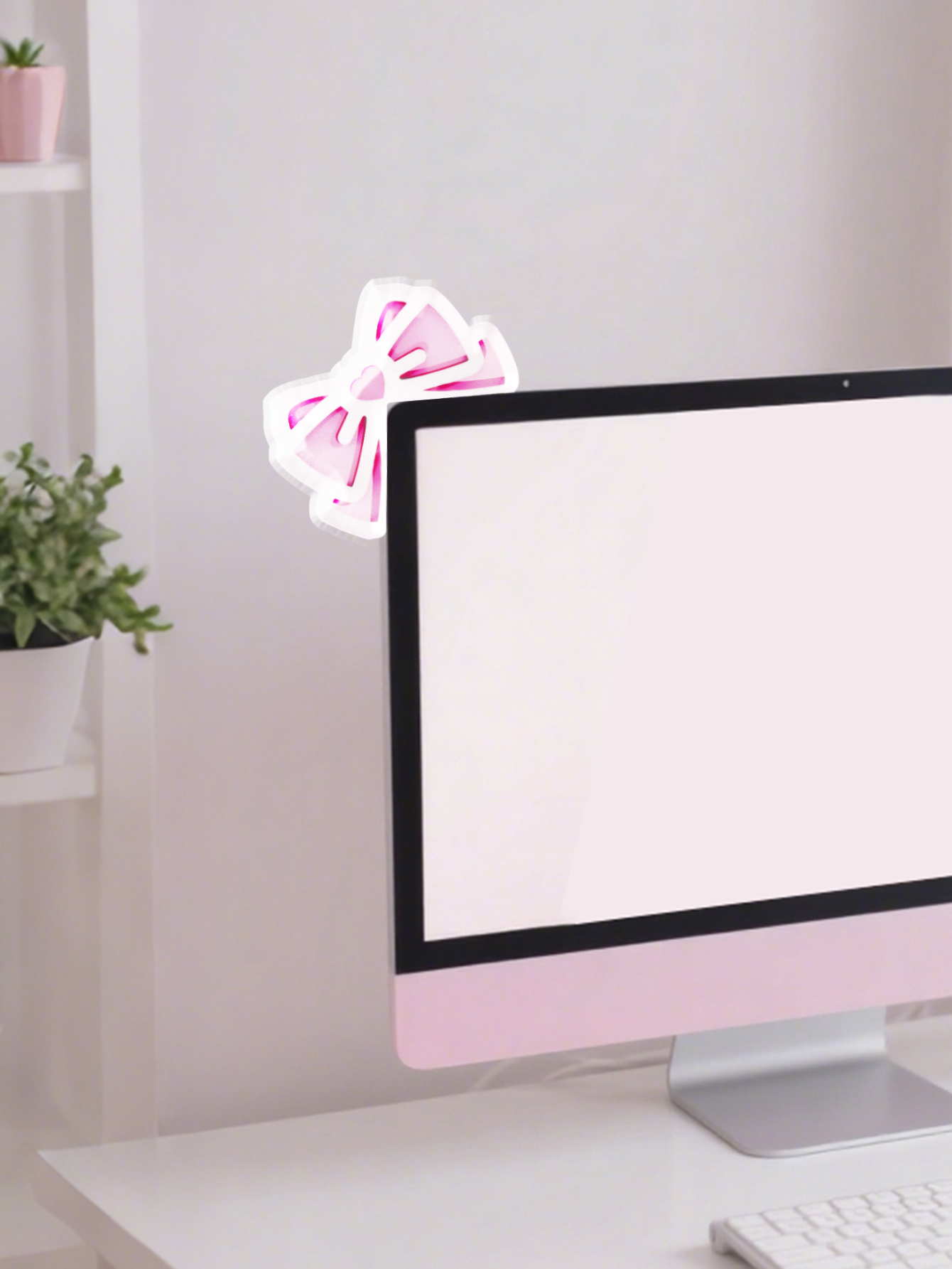 Kawaii Bow Monitor Decor Pink  - Tech Desktop Accessories 评论和价格
