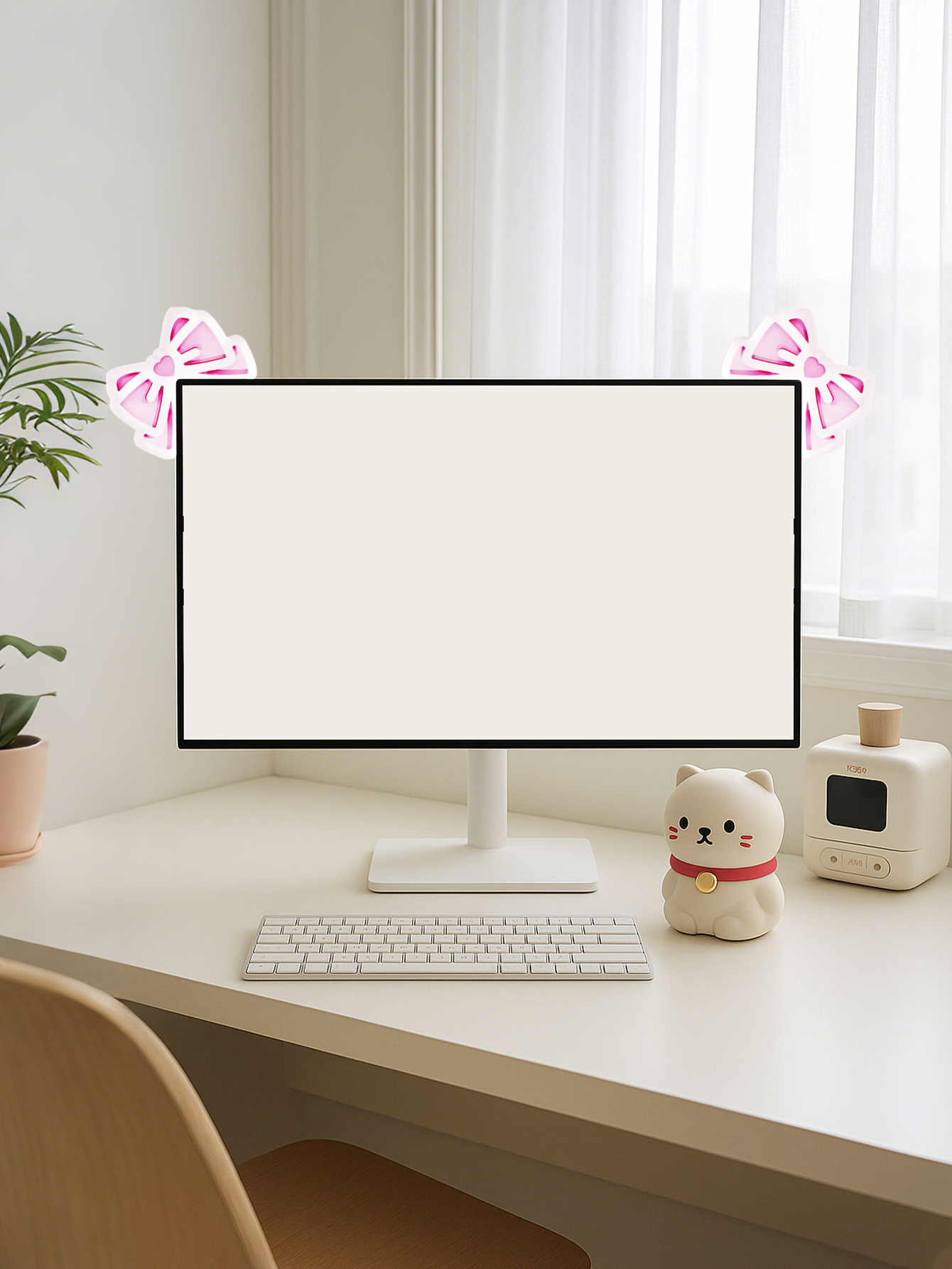 Kawaii Bow Monitor Decor Pink  - Tech Desktop Accessories 评论和价格
